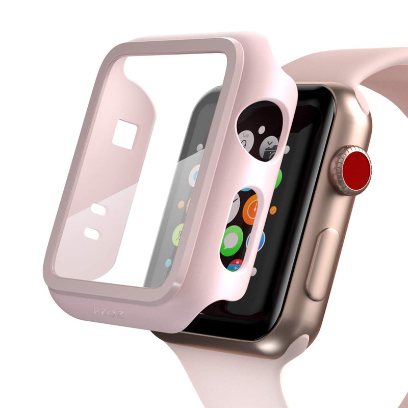 PZOZ Compatible for Apple Watch Series 3 / Series 2 Case with Screen Protector 38mm Accessories Slim Guard Thin Bumper Full Coverage Matte Hard Cover Defense Edge for iWatch Women Men GPS (Pink) - Image 1